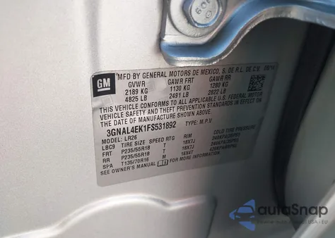 2015 Chevrolet Captiva Sport Ltz z USA, uszkodzony, nr VIN 3GNAL4EK1FS531892